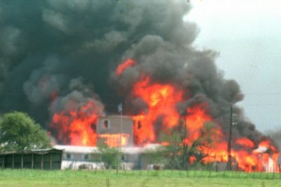 Fire engulfs the Branch Davidian compound near Waco, Texas, April 19, 1993. Eighty-one Davidians, including leader David Koresh, perished as federal agents tried to drive them out of the compound. A few weeks earlier four agents from the Bureau of Alcohol, Tobacco and Firearms were slain in a shootout at the site, and six cult members were found dead inside. Hearings into the raid and its aftermath are scheduled to open in the House of Representatives Wednesday, July 19, 1995. (AP Photo/Ron Heflin)