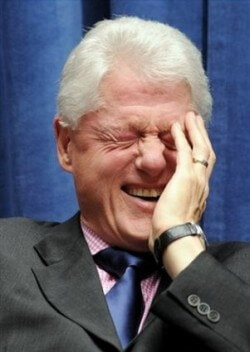 Bill Clinton laughs at the thought of people paying $50 to hear him speak.