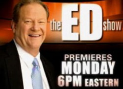 Where did MSNBC find a shot of angry Ed Schultz actually smiling?