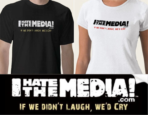 I Hate The Media shirts and sticker