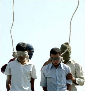 iran_gay-execution On July 19, 2005 two teenage boys, Mahmoud Asgari, 14, and Ayaz Marhoni, 16, were hanged in Iran for the crime of homosexual activity. It's okay though, it's their culture, not ours.