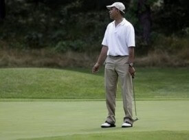 obama playing golf on vacation When people ask the President what his handicap is the honest answer would be, "A misguided philosophy and a complete lack of experience."