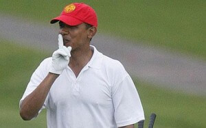The President cautions the media not to mention who was in his foursome