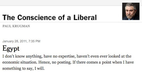 New York Times columnist Paul Krugman finally admits he knows nothing