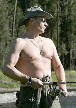 Vladimir Putin demonstrating that Barack Obama isn't the only world leader with manly pecs